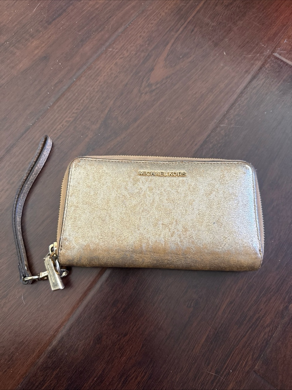 Michael Kors Gold Metallic Zip Wallet Wristlet